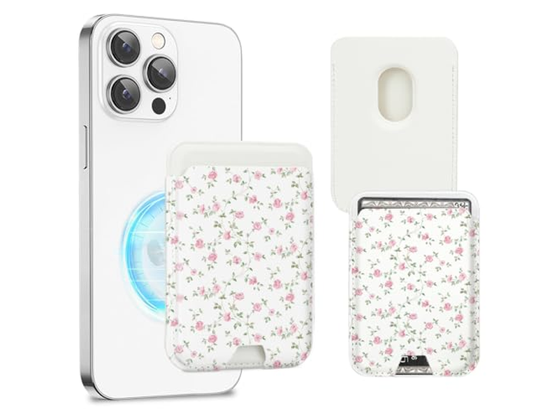 Magnetic Card Holder Wallet Compatible with iPhone Fits 3 Cards Pink