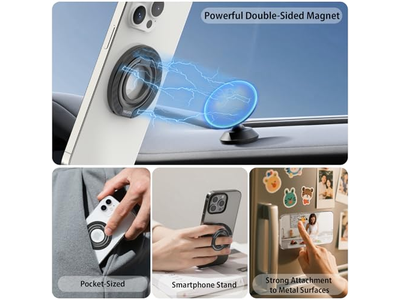 Magnetic Phone Grip Ring Stand with Expanding Grip and Adjustable Kick