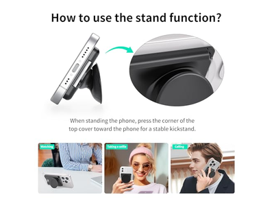 Magnetic Phone Grip Wallet Stand Expandable and Collapsible White