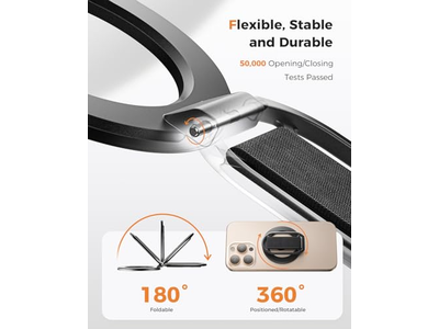 Magnetic Phone Grip with Adjustable Finger Ring Kickstand for MagSafe