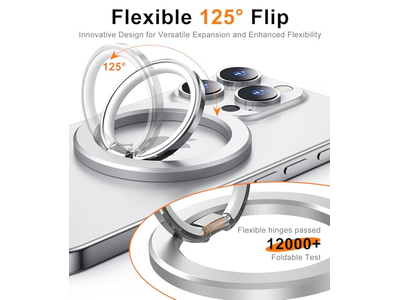 Magnetic Phone Ring Holder for Cell Phones Two-Sided Stand Silver