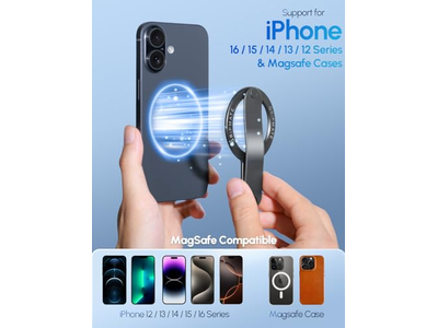 Magnetic Phone Ring Holder for Compatible Smartphones Black