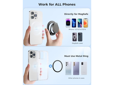 Magnetic Ring Holder for Dual-Side Use Removable Grip with Kickstand