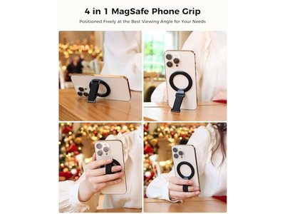 MagSafe Phone Grip with Finger Strap and Kickstand Loop Black