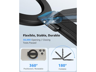MagSafe Phone Grip with Finger Strap and Kickstand Loop Black
