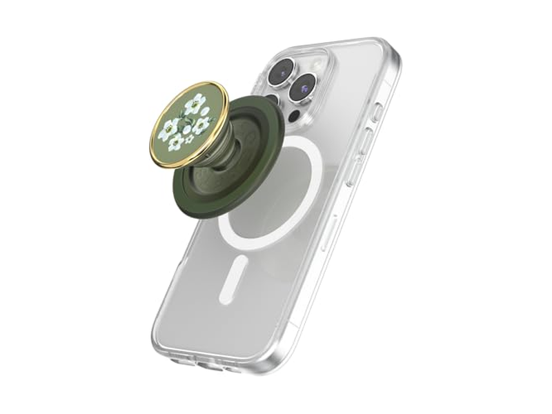 Phone Grip with Kickstand Magnetic Stand Swappable Top Green Flower